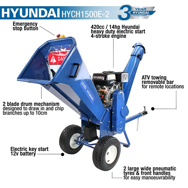 Hyundai HYCH1500E-2 420cc 100mm Petrol Wood Chipper