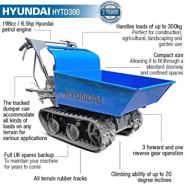 Hyundai HYTD300 196cc 300kg Payload Tracked Mini Dumper