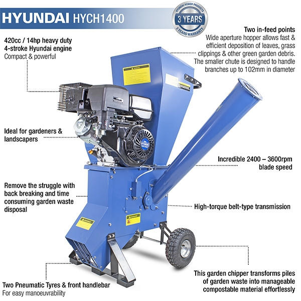 Hyundai HYCH1400 420cc 102mm Petrol Wood Chipper