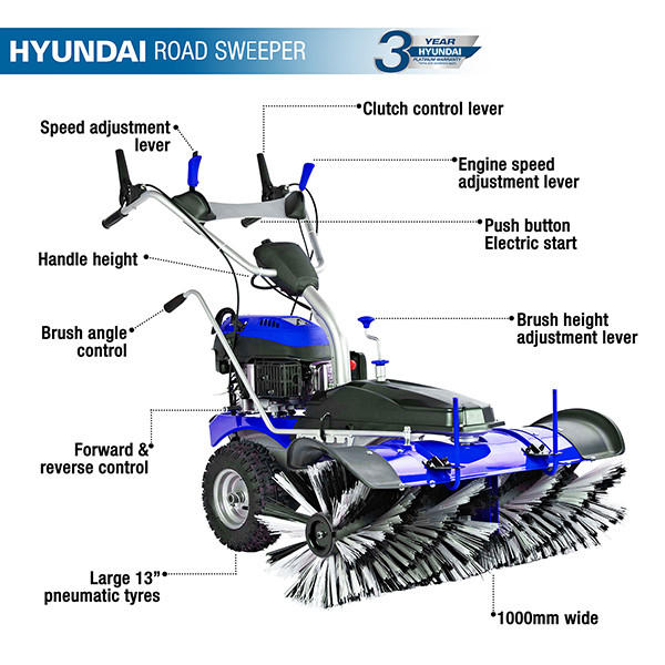 Hyundai HYSW1000 173cc Self-Propelled Petrol Sweeper