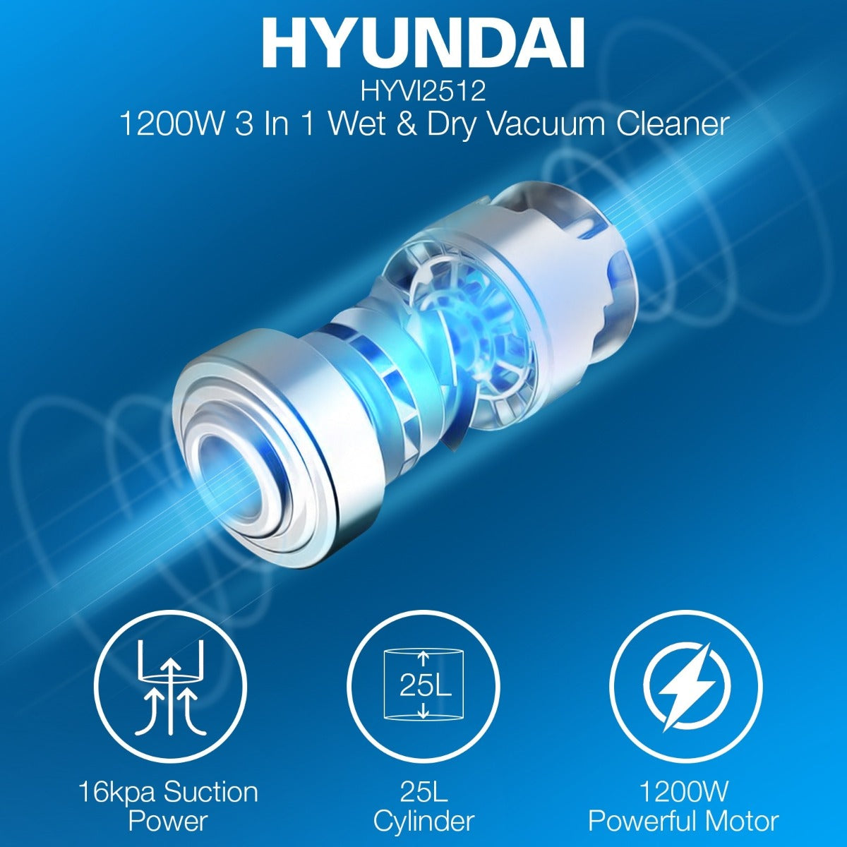 Hyundai HYVI2512 3-in-1 Wet & Dry Vacuum Cleaner - 1200W