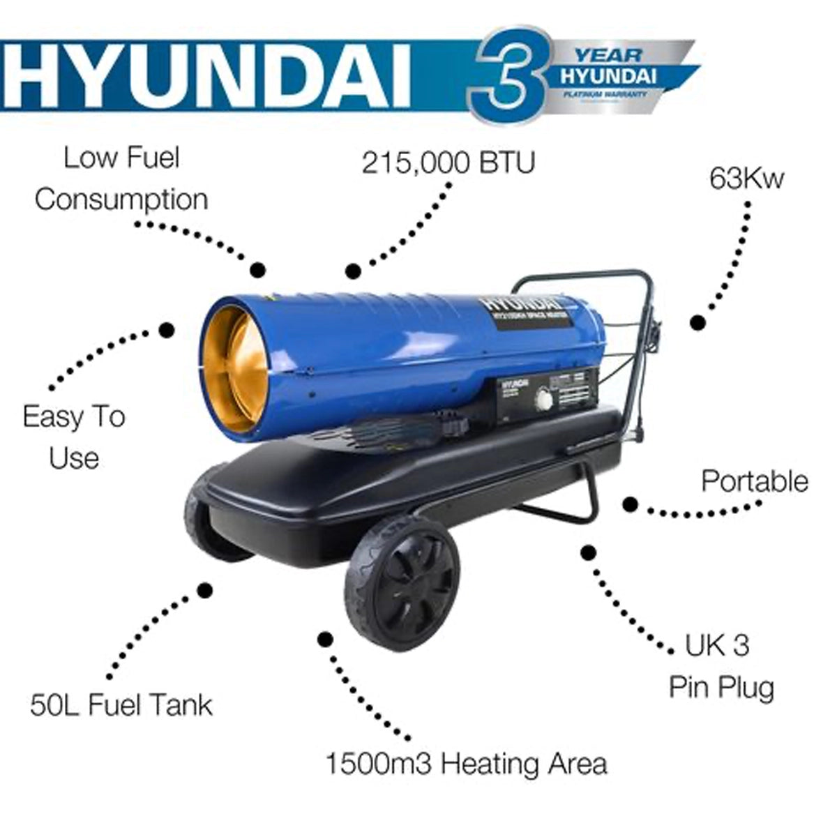 Hyundai HY215DKH 63kW Diesel/Kerosene Space Heater 215,000BTU