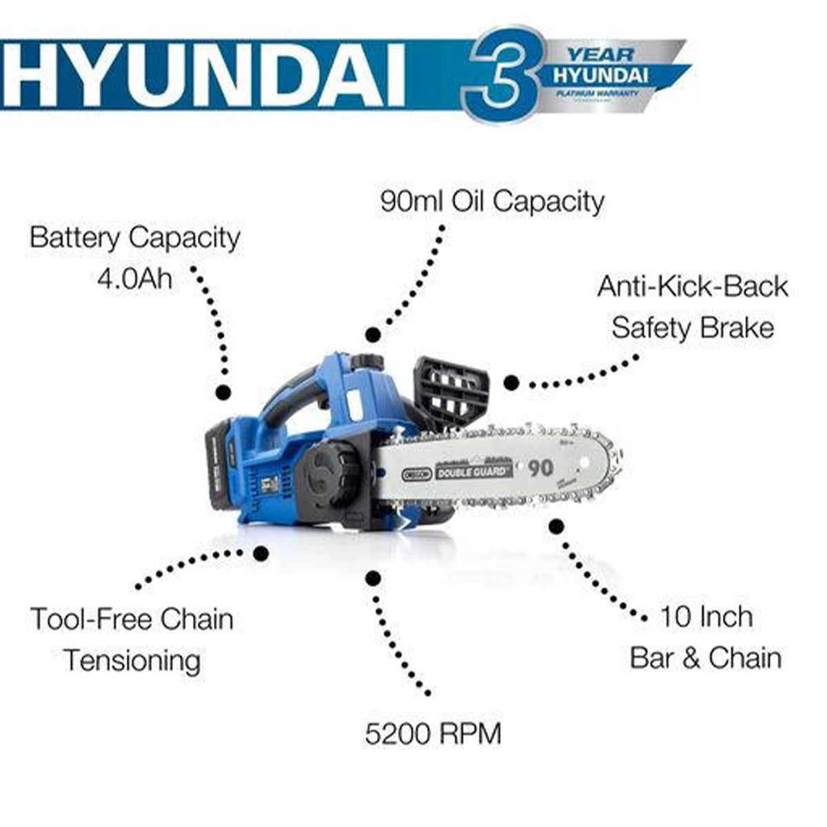 Hyundai HY2190 10" 20V Cordless Chainsaw Kit