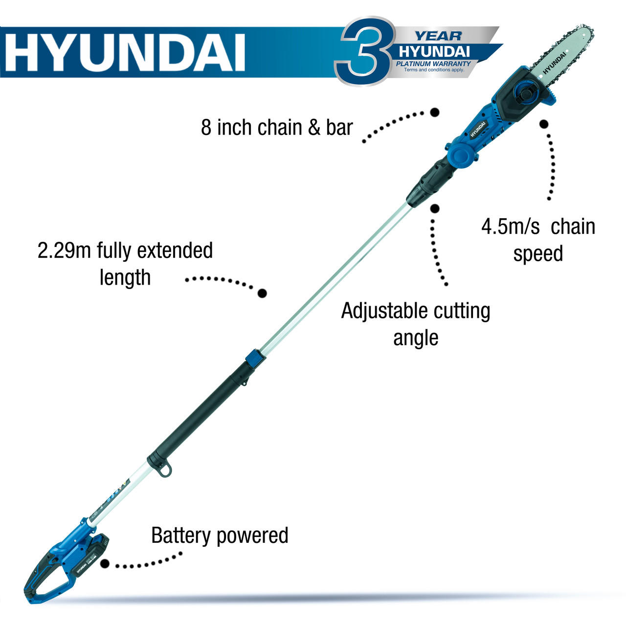 Hyundai HY2192 20V Cordless Pole Saw Pruner Kit