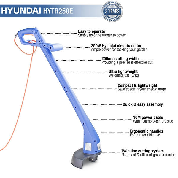 Hyundai HYTR250E Corded Electric Grass Trimmer - 250W