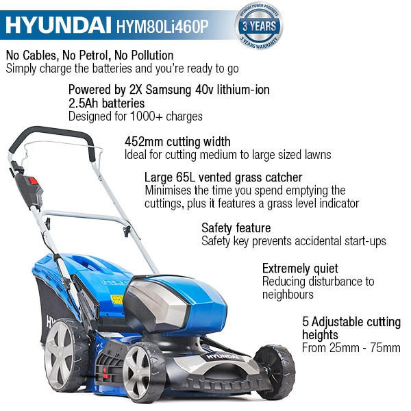 Hyundai HYM80LI460P 45cm 80V Cordless Lawn Mower Kit